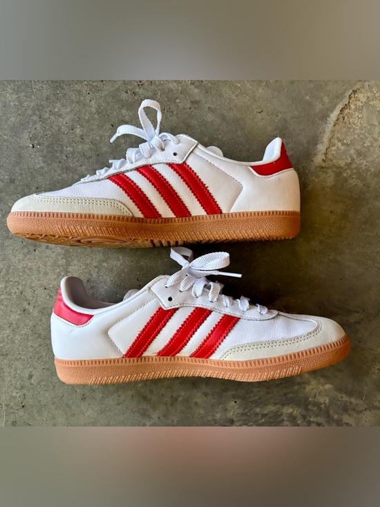 adidas Shoes - NWOT White and Lucid (Bright Crimson) Red Stripe OG Samba. Gum Sole.